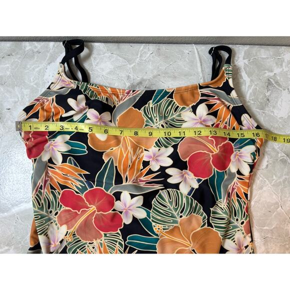 Hurley One Piece Swim XL Tropical Floral Burgundy White‎ Orange Hawaiian EUC - Picture 9 of 10